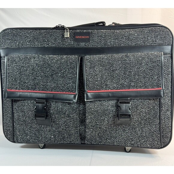 Vintage 2 pc Travel Set  Gray Tweed Givenchy Suitcase Luggage And Garment Bag - Picture 1 of 16